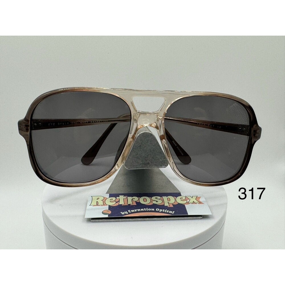Vintage Oversize Sunglasses NOS Double Bar Style Grey Sun Lens Brown Plastic